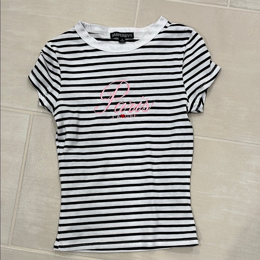 Striped Black and White T-Shirt with Paris Print